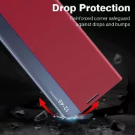   Apple iPhone 11 Pro Max, Oldalra nyíló tok, stand, hívás mutatóval, vékony csíkban, Wooze Look Inside, piros