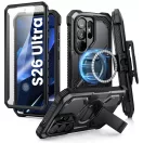 Supcase ArmorBox Samsung Galaxy S26 Ultra ütésálló tok, kijelző védelemmel, kitámasztóval, MagSafe, fekete