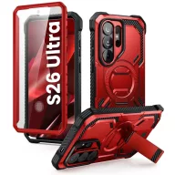   Supcase ArmorBox Samsung Galaxy S26 Ultra ütésálló tok, kijelző védelemmel, kitámasztóval, MagSafe, piros