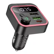   Hoco E85 bluetooth FM transmitter / autós töltő, 2xUSB-A-USB-C, PD, QC3.0, 20W, fekete