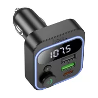   Hoco E85 bluetooth FM transmitter / autós töltő, 2xUSB-A-USB-C, PD, QC3.0, 20W, fekete