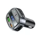Hoco E70 bluetooth FM transmitter / autós töltő, USB-A-USB-C, digitális kijelző, PD, QC3.0, 5A, 30W, fekete