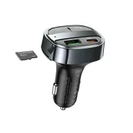   Hoco E70 bluetooth FM transmitter / autós töltő, USB-A-USB-C, digitális kijelző, PD, QC3.0, 5A, 30W, fekete