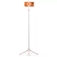   Tech-Protect selfie bot / selfie stick vezeték nélküli / bluetooth távirányítóval, kompakt, hordozható, rózsaszín / szürke