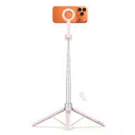   Tech-Protect selfie bot / selfie stick vezeték nélküli / bluetooth távirányítóval, kompakt, hordozható, rózsaszín / szürke