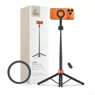   Tech-Protect selfie bot / selfie stick vezeték nélküli / bluetooth távirányítóval, kompakt, hordozható, fekete / narancs