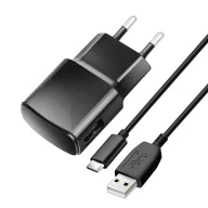  Blue Star TFK-TC-1100B USB-A hálózati töltő USB-A-USB-C töltő-és adatkábellel, 2A, 10W, fekete