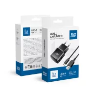   Blue Star TFK-TC-1100B USB-A hálózati töltő USB-A-USB-C töltő-és adatkábellel, 2A, 10W, fekete