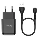 Hoco N2 USB-A hálózati töltő adapter USB-A-Lightning töltő-és adatkábellel, 2A, 10W, fekete