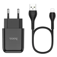   Hoco N2 USB-A hálózati töltő adapter USB-A-Lightning töltő-és adatkábellel, 2A, 10W, fekete