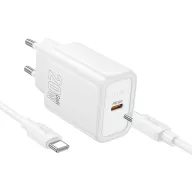   Hoco N60 USB-C hálózati töltő adapter USB-C-USB-C töltő-és adatkábellel, QC, PD, 20W, fehér