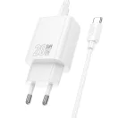 Hoco N60 USB-C hálózati töltő adapter USB-C-USB-C töltő-és adatkábellel, QC, PD, 20W, fehér