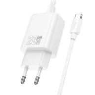   Hoco N60 USB-C hálózati töltő adapter USB-C-USB-C töltő-és adatkábellel, QC, PD, 20W, fehér