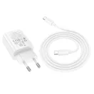 Hoco N60 USB-C hálózati töltő adapter USB-C-USB-C töltő-és adatkábellel, QC, PD, 20W, fehér