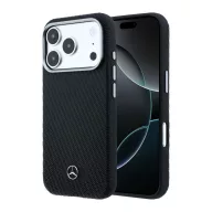   Mercedes PU Leather Semi Wrap Apple iPhone 17 Pro MagSafe tok, fekete-ezüst