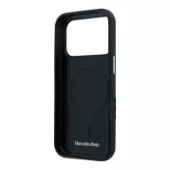   Mercedes PU Leather Semi Wrap Apple iPhone 17 Pro MagSafe tok, fekete-ezüst