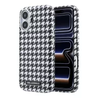   Karl Lagerfeld PU Houndstooth Resin Plate Apple iPhone 17 mágneses tok, MagSafe, fekete-fehér