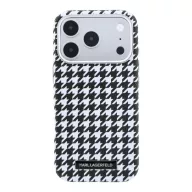   Karl Lagerfeld PU Houndstooth Resin Plate Apple iPhone 17 Pro mágneses tok, MagSafe, fekete-fehér