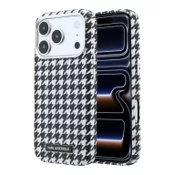   Karl Lagerfeld PU Houndstooth Resin Plate Apple iPhone 17 Pro Max mágneses tok, MagSafe, fekete-fehér