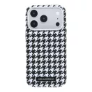 Karl Lagerfeld PU Houndstooth Resin Plate Apple iPhone 17 Pro Max mágneses tok, MagSafe, fekete-fehér