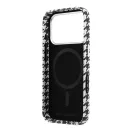 Karl Lagerfeld PU Houndstooth Resin Plate Apple iPhone 17 Pro Max mágneses tok, MagSafe, fekete-fehér