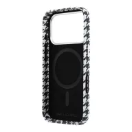   Karl Lagerfeld PU Houndstooth Resin Plate Apple iPhone 17 Pro Max mágneses tok, MagSafe, fekete-fehér