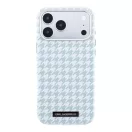 Karl Lagerfeld PU Houndstooth Resin Plate Apple iPhone 17 Pro Max mágneses tok, MagSafe, kék-fehér