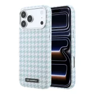   Karl Lagerfeld PU Houndstooth Resin Plate Apple iPhone 17 Pro mágneses tok, MagSafe, kék-fehér