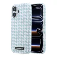   Karl Lagerfeld PU Houndstooth Resin Plate Apple iPhone 17 mágneses tok, MagSafe, kék-fehér