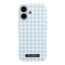 Karl Lagerfeld PU Houndstooth Resin Plate Apple iPhone 17 mágneses tok, MagSafe, kék-fehér