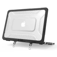   Tech-Protect Kevlar Pro Apple Macbook Neo 13 (2026) tok, megerősített peremmel, kitámasztóval, Matte Clear, fekete-átlátszó