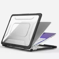   Tech-Protect Kevlar Pro Apple Macbook Neo 13 (2026) tok, megerősített peremmel, kitámasztóval, Matte Clear, fekete-átlátszó