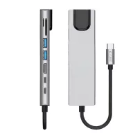   Tech-Protect HB09 Hub adapter USB-C-USB-A-HDMI 4k 60hz, SD/TF, PD100W, RJ45 1000MB/S. ezüst
