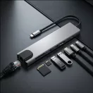 Tech-Protect HB09 Hub adapter USB-C-USB-A-HDMI 4k 60hz, SD/TF, PD100W, RJ45 1000MB/S. ezüst