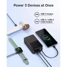 Baseus Bipow 2  Pro Powerbank / külső akkumulátor, USB-A-2xUSB-C, beépített USB-C kábellel, 30.000mAh, QC+PD, fekete