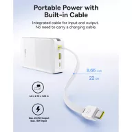   Baseus Bipow 2  Pro Powerbank / külső akkumulátor, USB-A-2xUSB-C, beépített USB-C kábellel, 30.000mAh, QC+PD, fehér