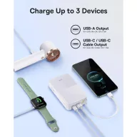   Baseus Bipow 2  Pro Powerbank / külső akkumulátor, USB-A-2xUSB-C, beépített USB-C kábellel, 30.000mAh, QC+PD, fehér