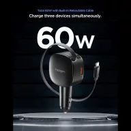   Spigen Essential EV603BT autós töltő, USB-C-USB-A, USB-C kábellel, 60W, fekete