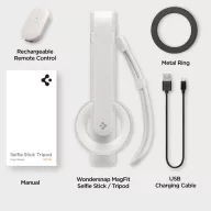   Spigen S571W Bluetooth mágneses Selfie-bot / selfie tripod, MagSafe, kompakt, töltő-és adatkábellel, bézs
