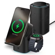   Spigen EF223MS vezeték nélküli wireless gyorstöltő, MagSafe, 3in1, Qi2, 15W, fekete (Apple Watch / Airpods / iPhone)