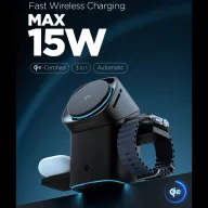   Spigen EF223MS vezeték nélküli wireless gyorstöltő, MagSafe, 3in1, Qi2, 15W, fekete (Apple Watch / Airpods / iPhone)