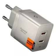   Spigen Essential EE472EU 2xUSB-C 2-portos hálózati töltő adapter, GaN, 47W, Titanium, ezüst