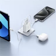   Baseus Cube USB-C-2xUSB-A hálózati gyorstöltő adapter, 3A, 30W, fehér