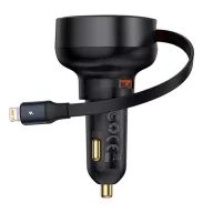   Baseus Enjoyment Pro autós gyorstöltő 55W, USB-A + Lightning automata behúzós kábel, fekete