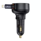 Baseus Enjoyment Pro autós gyorstöltő 55W, USB-A + Lightning automata behúzós kábel, fekete