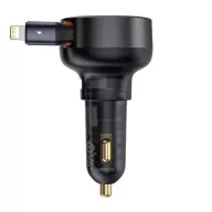   Baseus Enjoyment Pro autós gyorstöltő 55W, USB-A + Lightning automata behúzós kábel, fekete