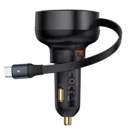   Baseus Enjoyment Pro autós gyorstöltő 60W, USB-A + USB-C automata behúzós kábel, fekete