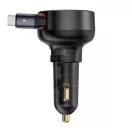 Baseus Enjoyment Pro autós gyorstöltő 60W, USB-A + USB-C automata behúzós kábel, fekete