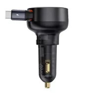   Baseus Enjoyment Pro autós gyorstöltő 60W, USB-A + USB-C automata behúzós kábel, fekete