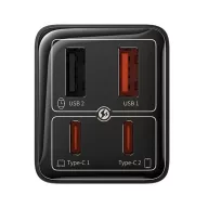   Baseus GaN6 Pro hálózati gyorstöltő 65W, 2×USB-C + 2×USB-A, + kábel 100W USB-C, 1m, fekete